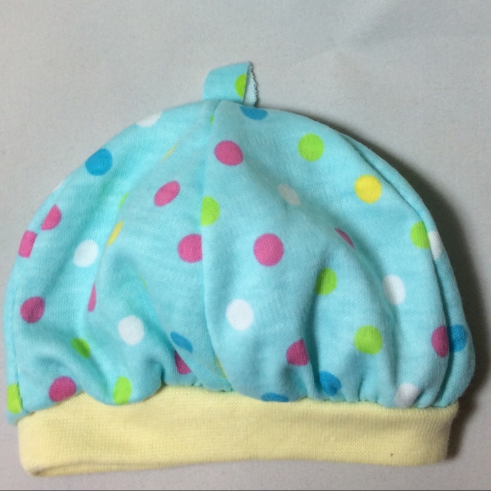 Newborn Baby Beanie Cap - Blue with Polka Dots